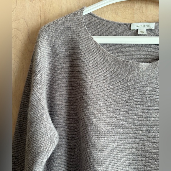 Garnet Hill Ribbed Cashmere Scoop Neck Sweater A-Line Soft Brown Sz L - Picture 3 of 13